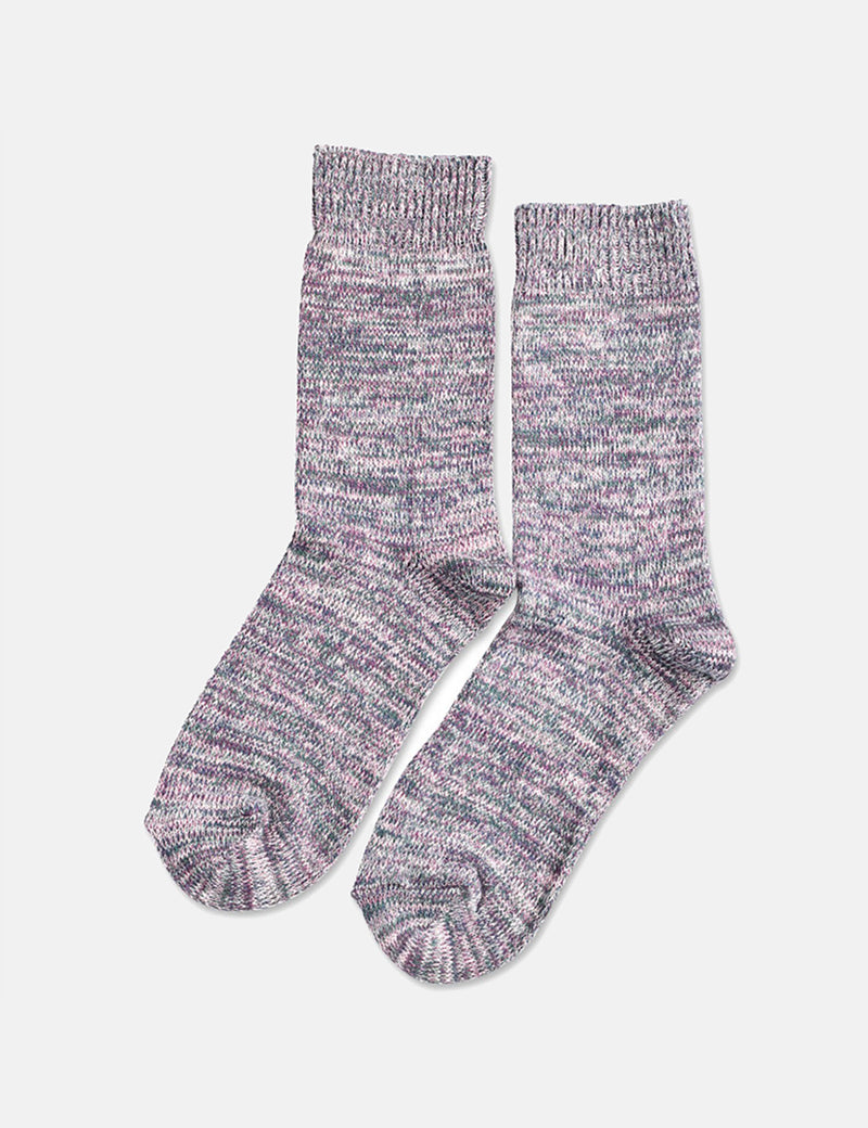 Democratique Relax Chunky Flat Knit Socks - Pale Pink/Off White/Deep Green/Shaded Blue/Heavy Plum