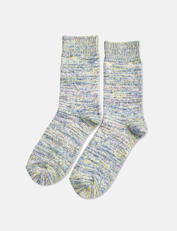 Democratique Relax Chunky Flat Knit Socken - Palm Springs Blau/Blau Schattiert/Off White/Gelbe Sonne/Hellrosa