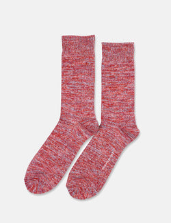 Democratique Relax Chunky Flat Knit Socks - Red Wine/Pale Skin/Burnt Rust/Palm Springs Blue