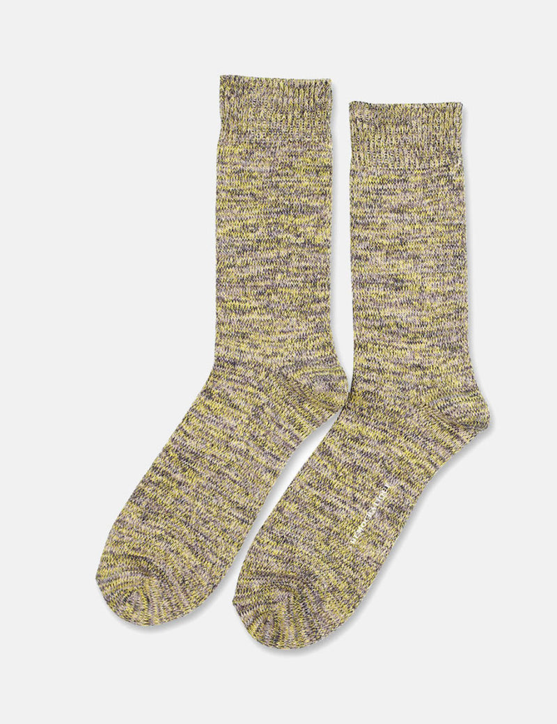 Democratique Relax Chunky Flat Knit Socken - Warmgrau/Weichgrau/Hellgelb