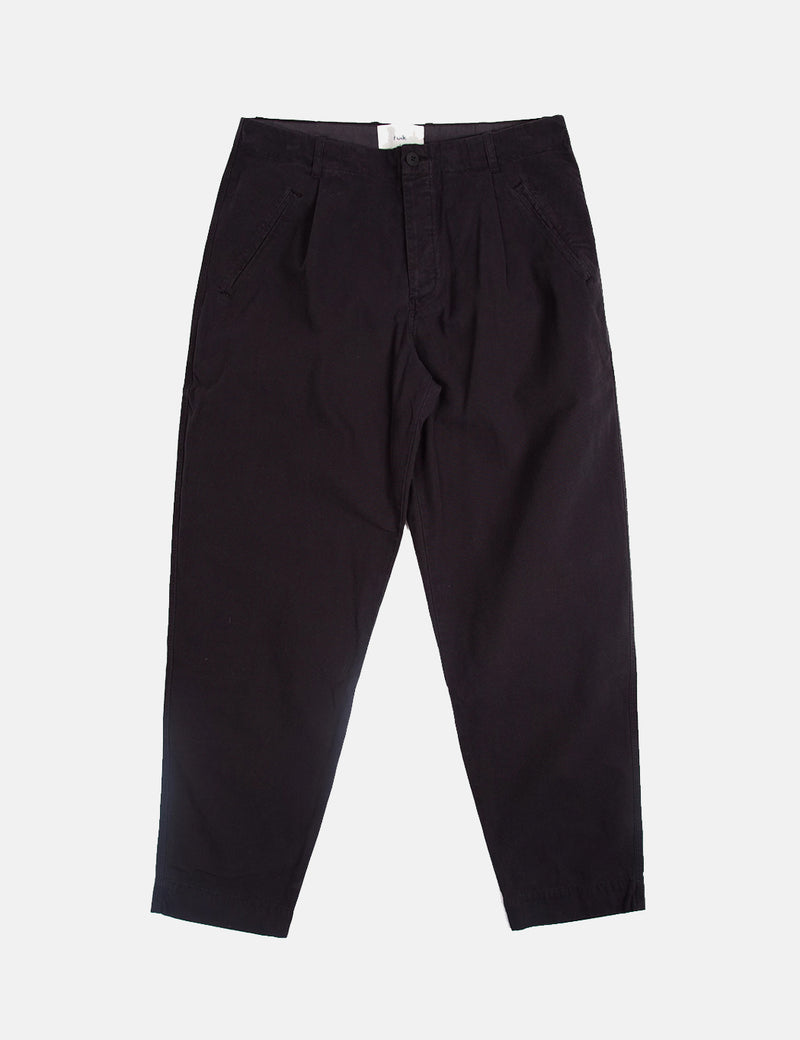 Folk The Assembly Pleated Trousers (Loose Fit Cropped) - Black Brushed