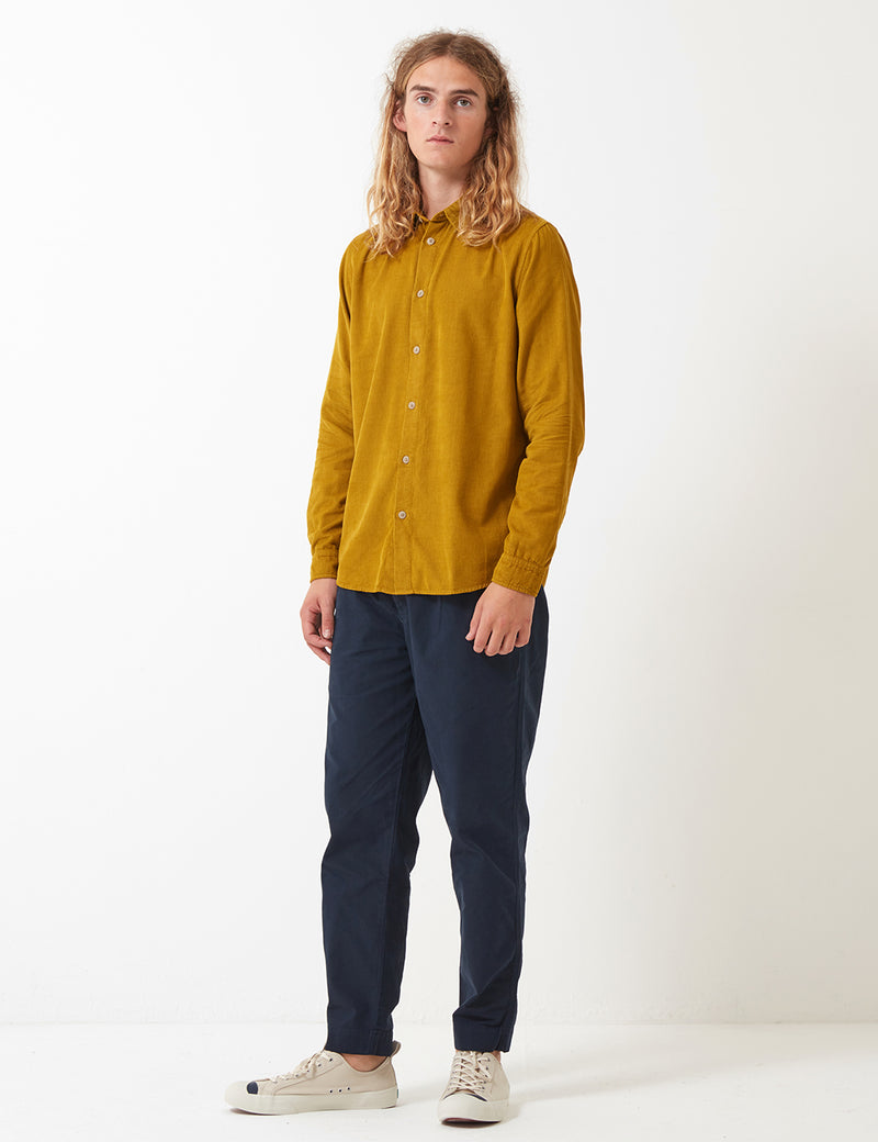 Folk The Assembly Pleated Trousers (Loose Fit Cropped) - Navy Blue Brushed