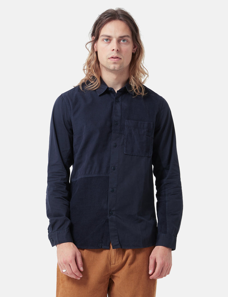 Folk Fraction Shirt (Cord) - Dark Navy Blue