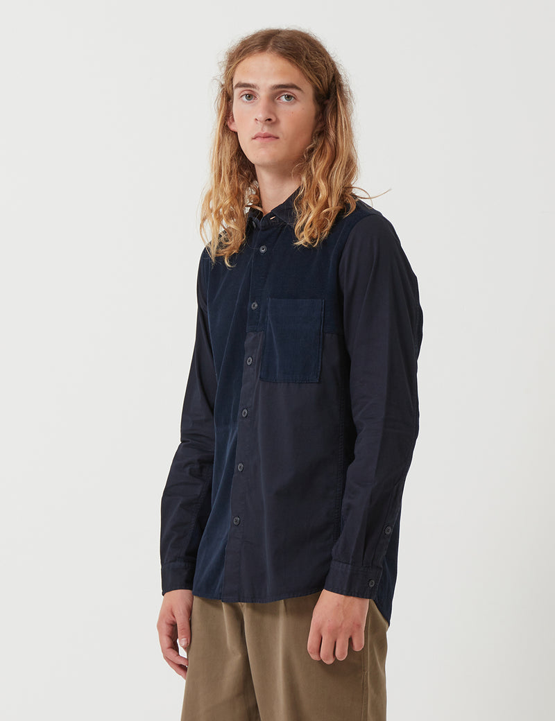 Folk Fraction Shirt (Cord) - Dark Navy Blue