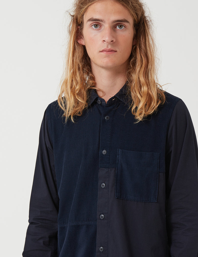 Folk Fraction Shirt (Cord) - Dark Navy Blue