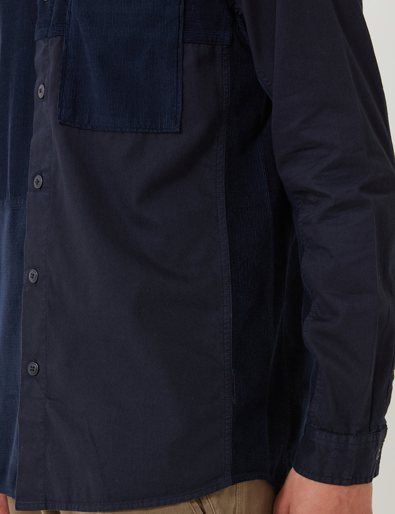 Folk Fraction Shirt (Cord) - Dark Navy Blue