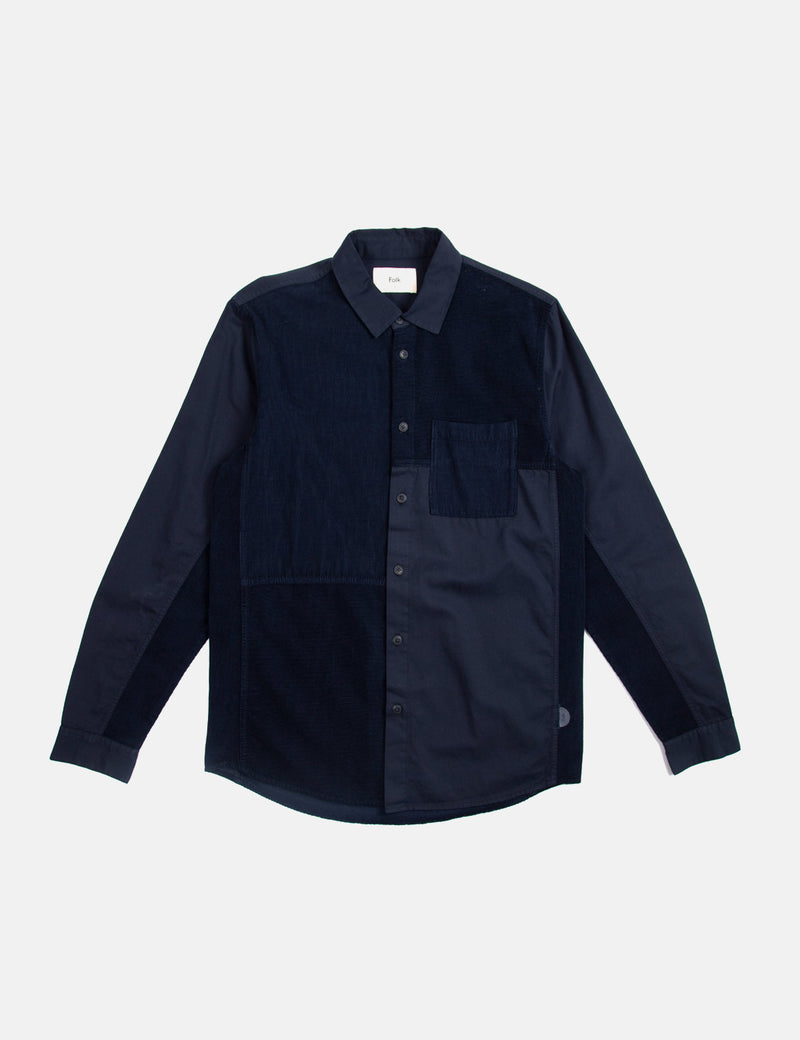 Folk Fraction Shirt (Cord) - Dark Navy Blue