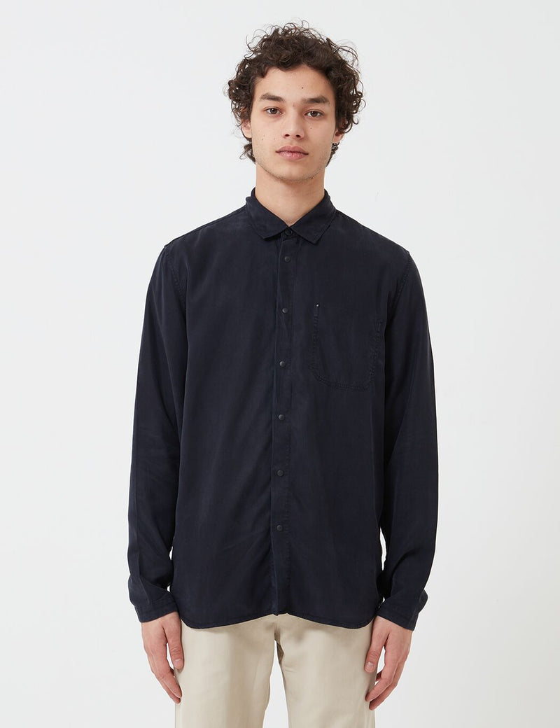 Folk Soft Stitch Pocket Shirt - Navy Blue
