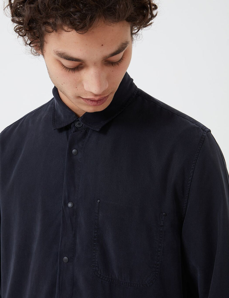 Folk Soft Stitch Pocket Shirt - Navy Blue