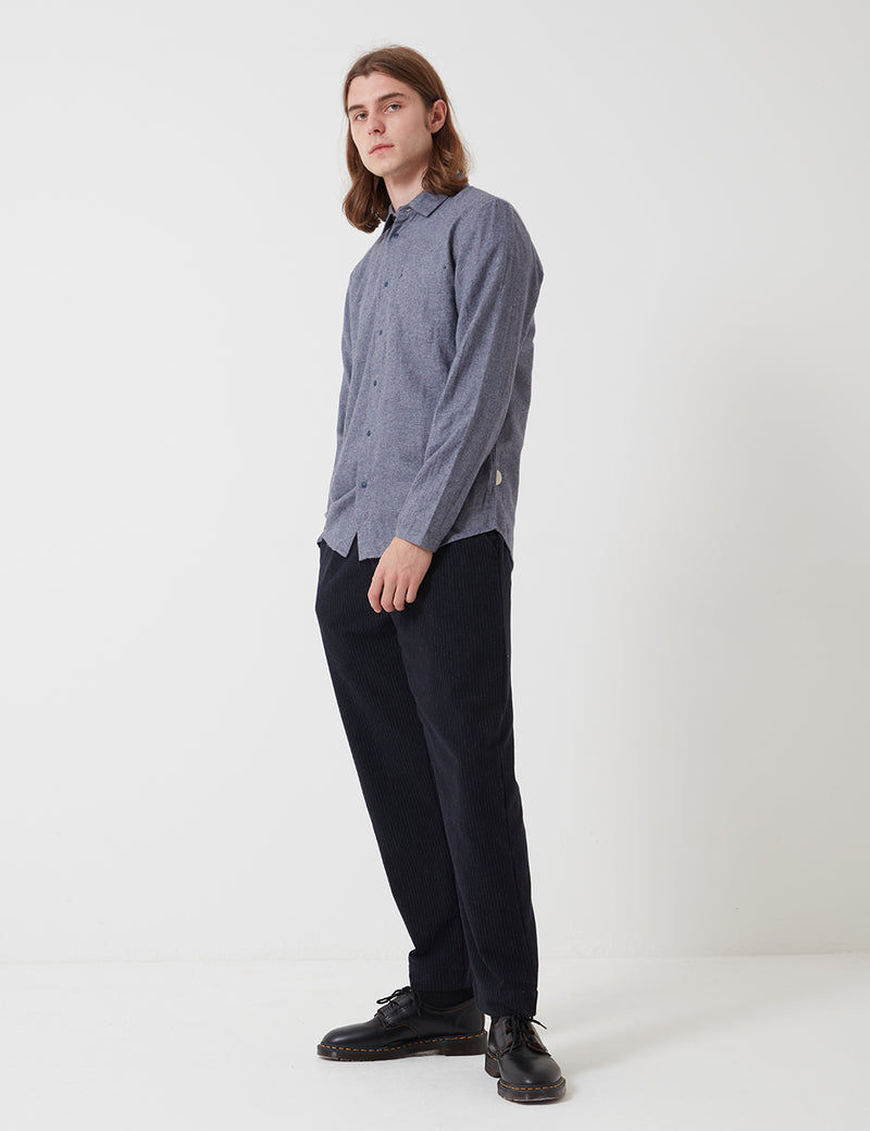 Folk Stitch Pocket Shirt - Brushed Blue Melange