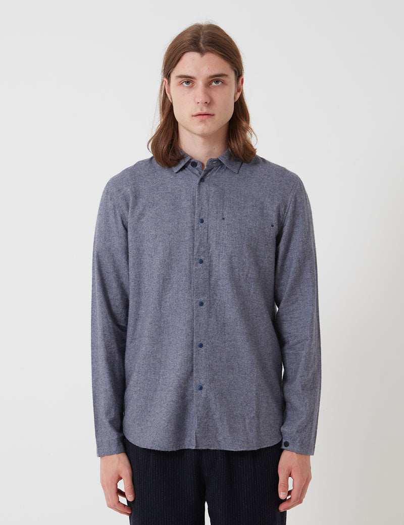 Folk Stitch Pocket Shirt - Brushed Blue Melange