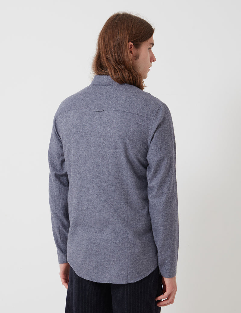 Folk Stitch Pocket Shirt - Brushed Blue Melange