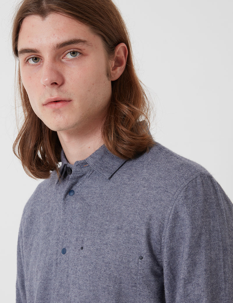 Folk Stitch Pocket Shirt - Brushed Blue Melange