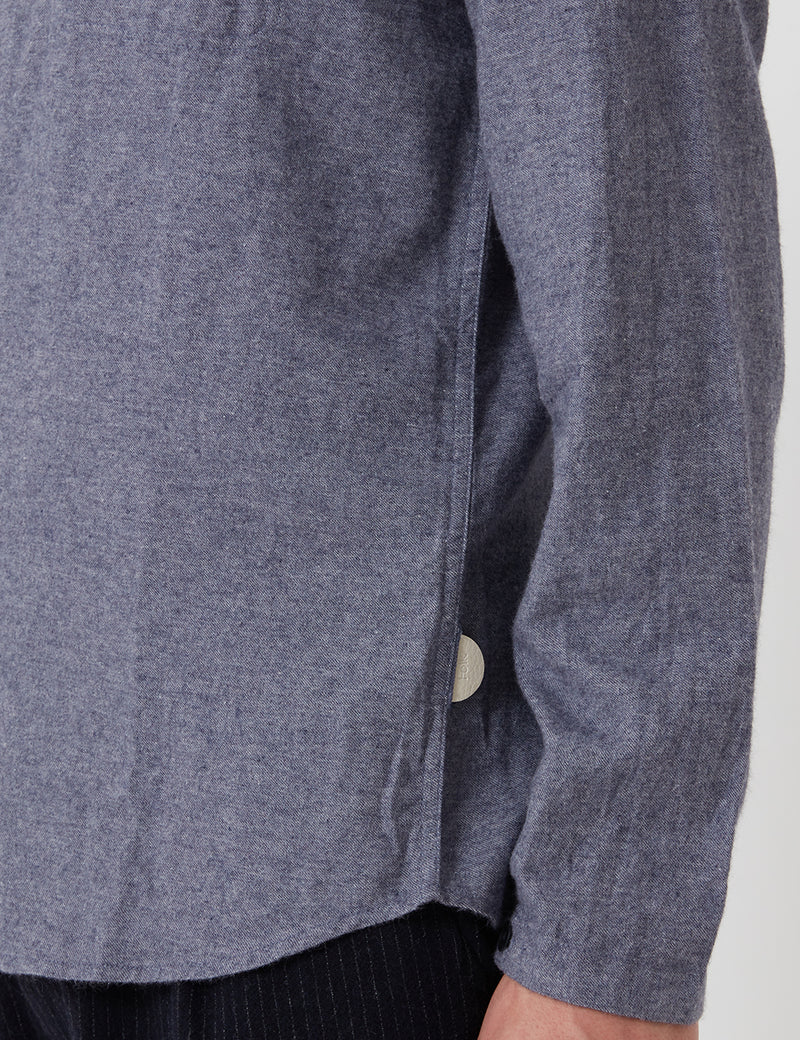 Folk Stitch Pocket Shirt - Brushed Blue Melange