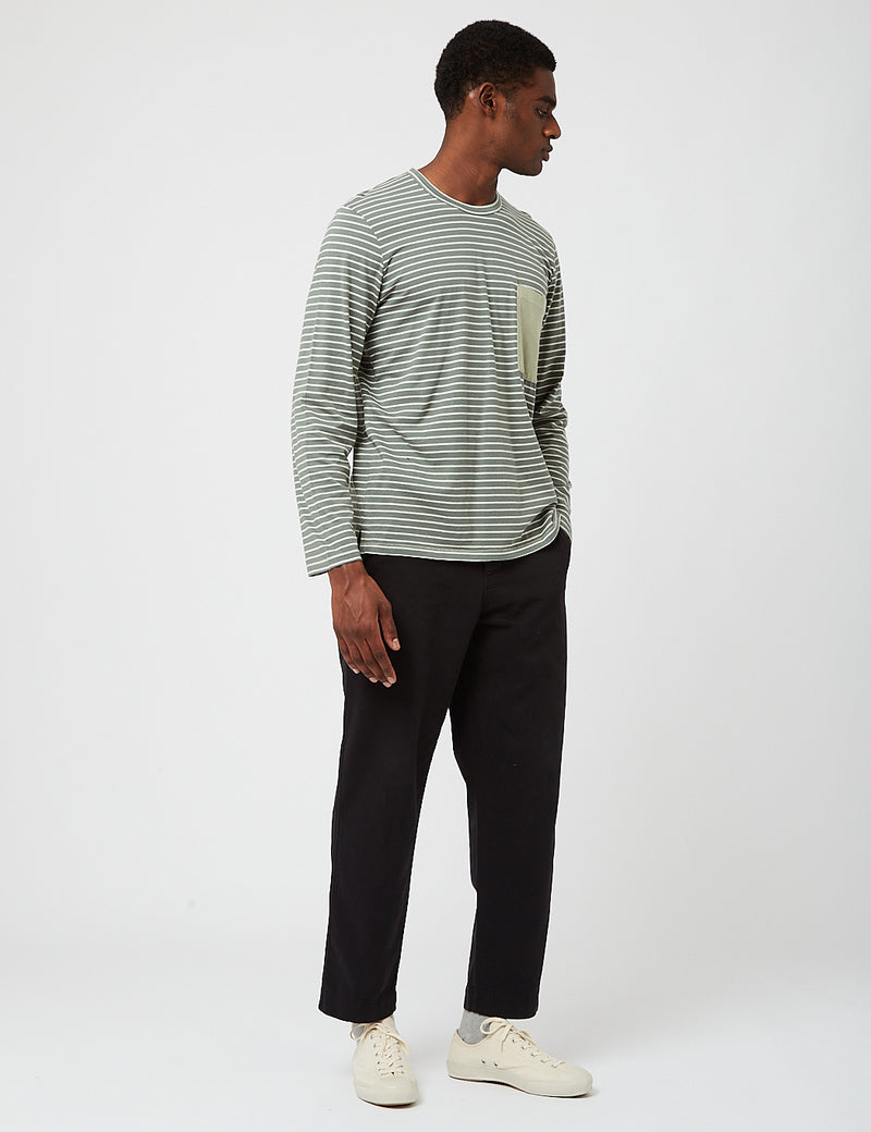 Folk Slack Long Sleeve T-Shirt (Stripe) - Fern Green