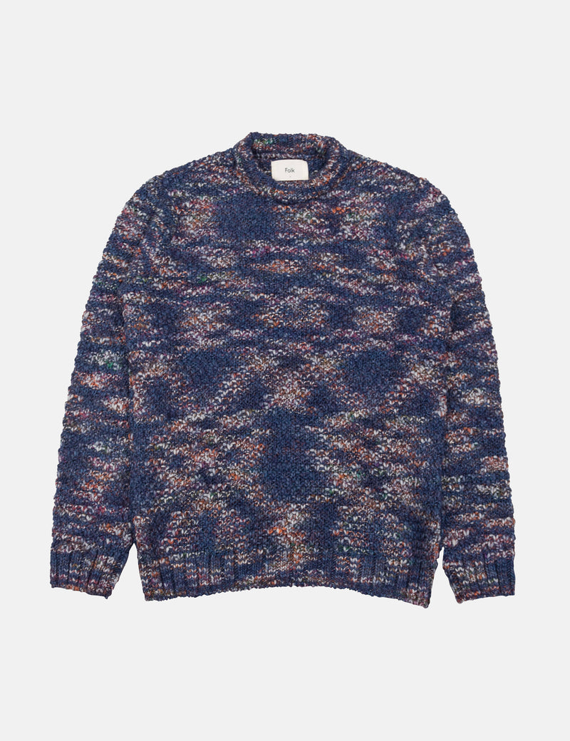 Folk Mixed Yarn Crew - Ink Blue Mix