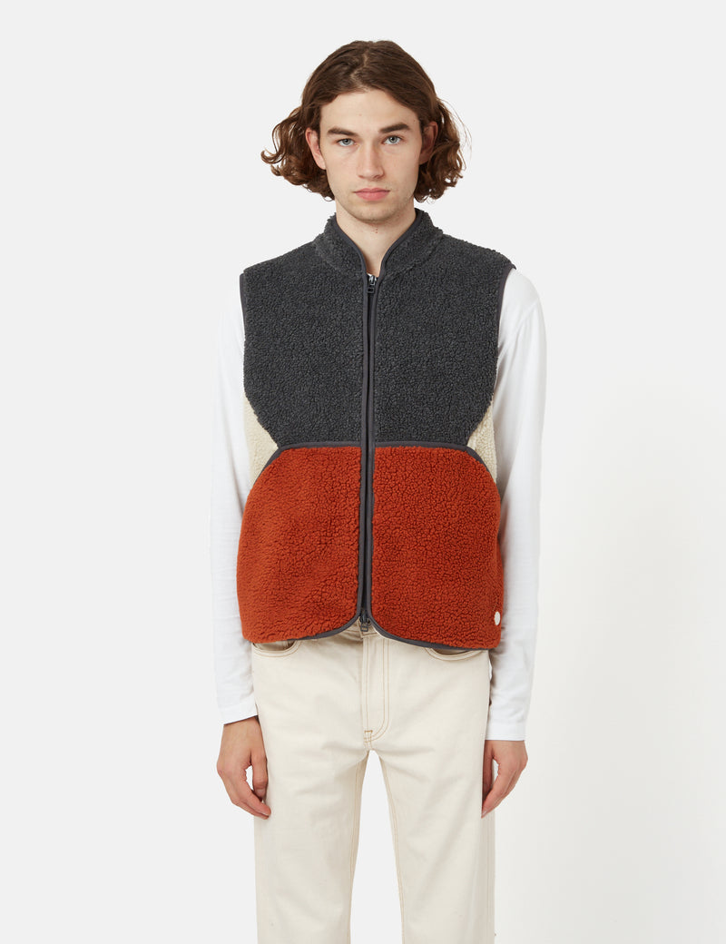 Folk Puzzle Fleece Vest - Slate Copper Brown Mix