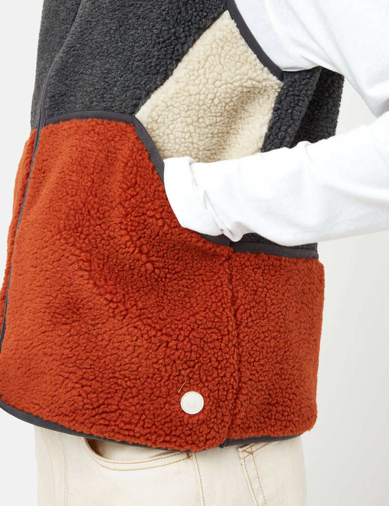 Folk Puzzle Fleece Vest - Slate Copper Brown Mix