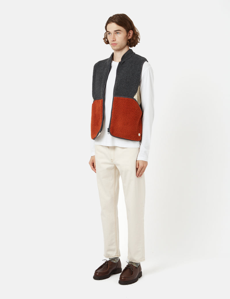 Folk Puzzle Fleece Vest - Slate Copper Brown Mix
