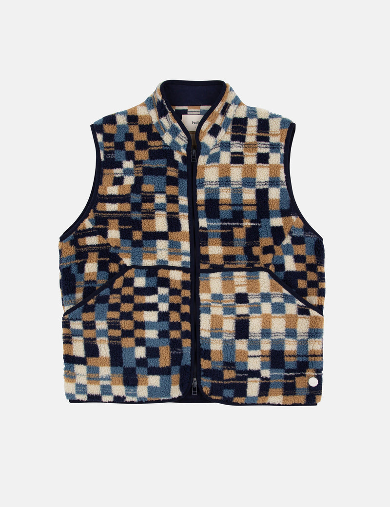 Folk Puzzle Fleece Vest - Warp Checkerboard