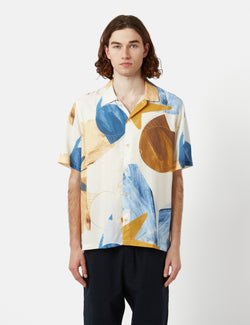 Folk Gabe Tencel Short Sleeve Shirt (Void Print) - Light Blue/White