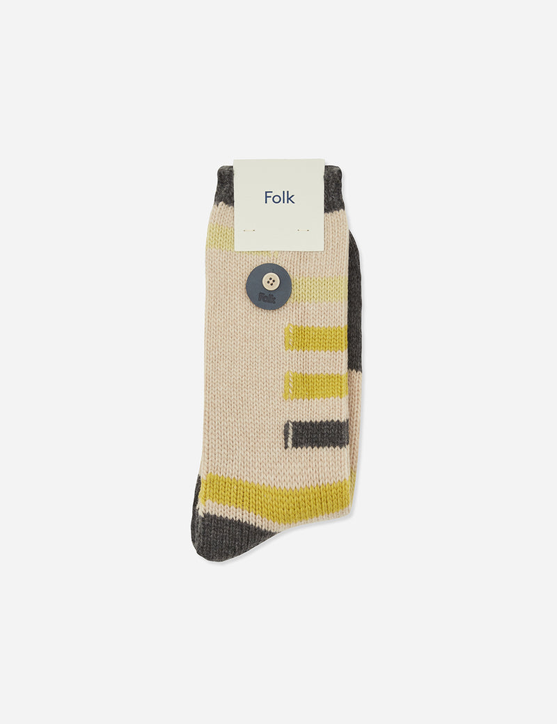 Folk Wool Block Socks - Fawn/Multi