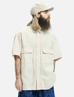 Frizmworks Linen Denim Trucker Half Shirt - Ecru