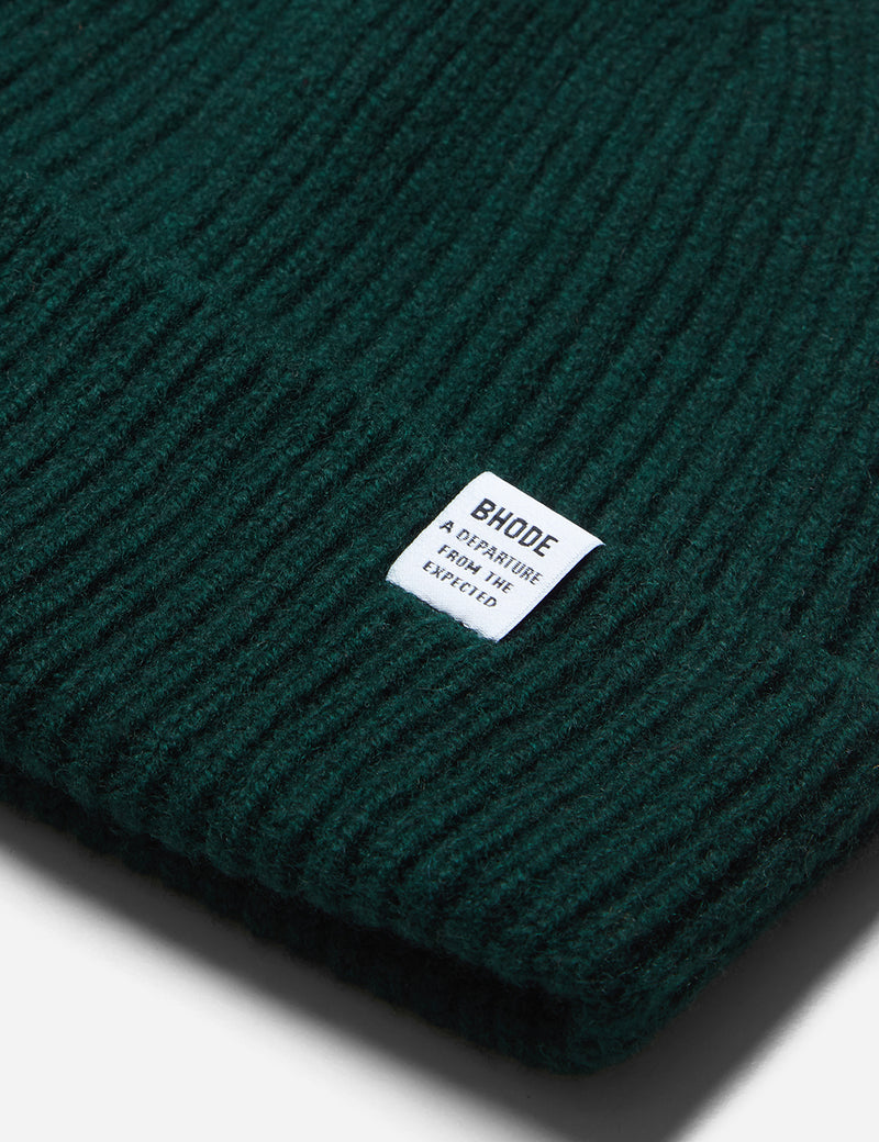 Bhode 'Hawick' Scottish Knitted Beanie Hat (Lambswool) - Tartan Green