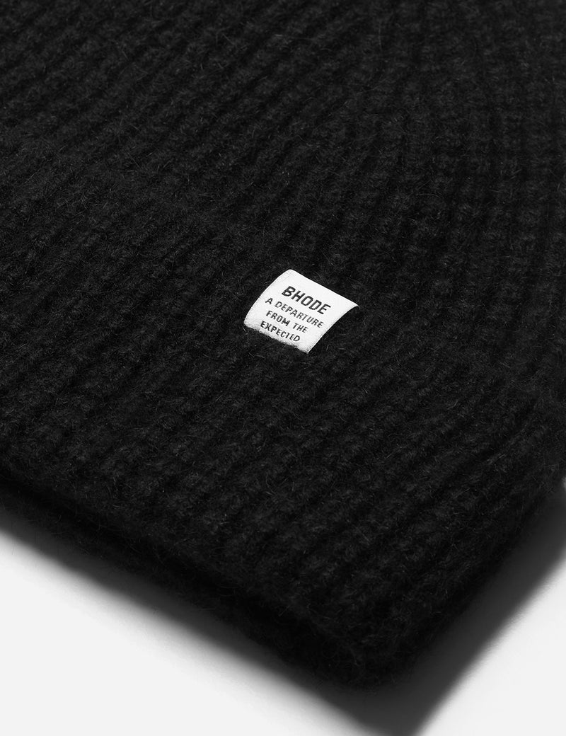 Bhode 'Pineapple' Scottish Texture Beanie Hat (Angora/Lambswool) - Black
