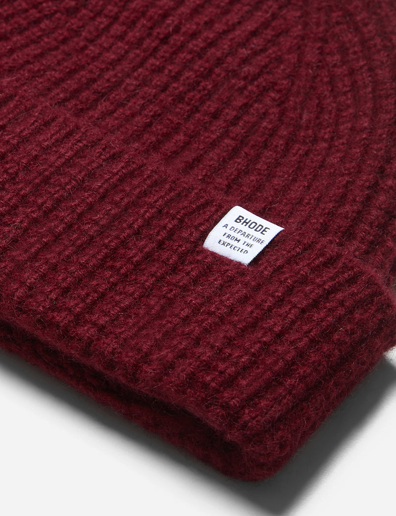 Bhode 'Pineapple' Scottish Texture Beanie Hat (Lambswool) - Bordeaux Red
