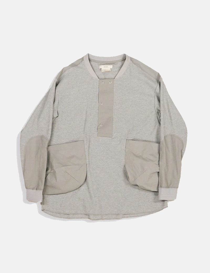 Norbit Waffle Henry Neck Long Sleeve Pocket T-Shirt - Top Grey