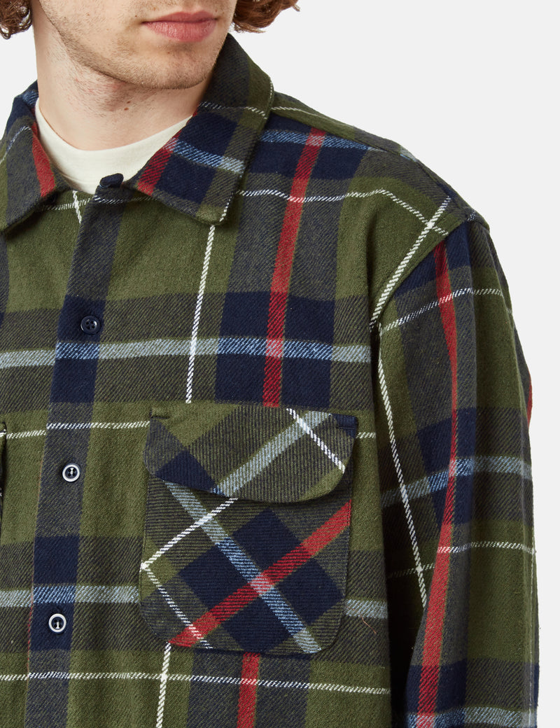 Engineered Garments Classic Big Plaid Shirt (Flannel) - Green/Navy Blue