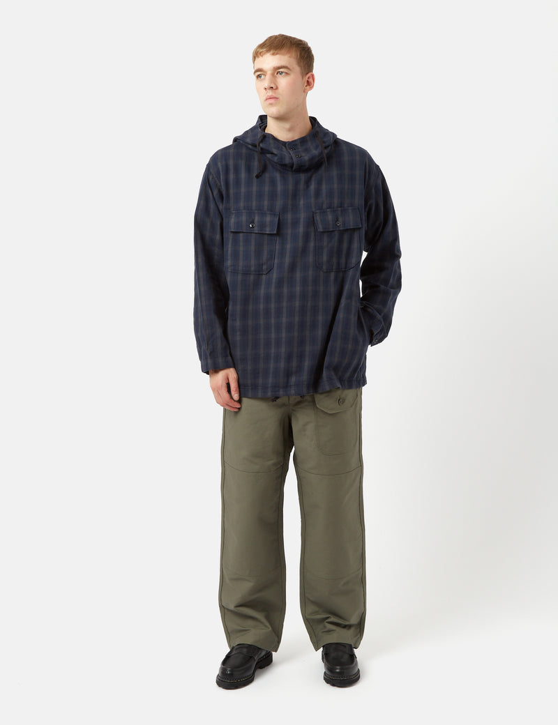 Engineered Garments Plaid Cagoule (Baumwollflanell) – Marineblau/Grau
