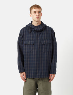 Engineered Garments Plaid Cagoule (Cotton Flannel) - Navy Blue/Grey