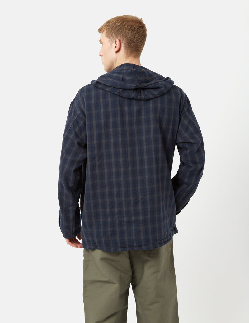 Engineered Garments Plaid Cagoule (Cotton Flannel) - Navy Blue/Grey