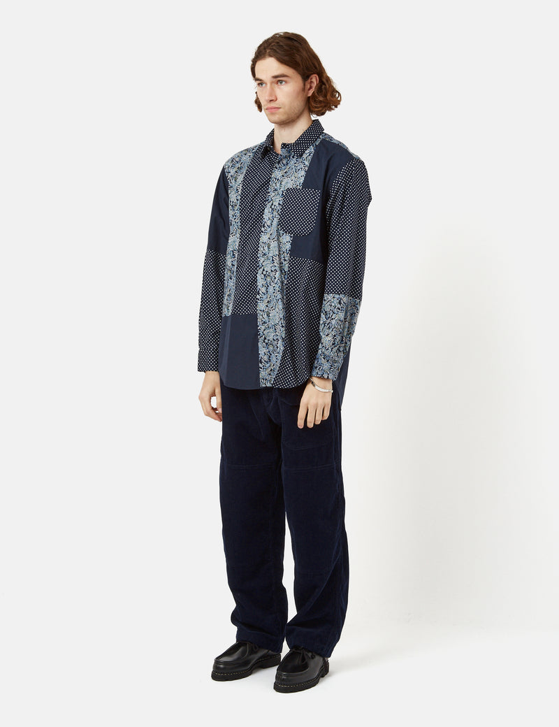 Engineered Garments Polka Dot Hemd mit kurzem Kragen (Baumwolle) – Marineblau