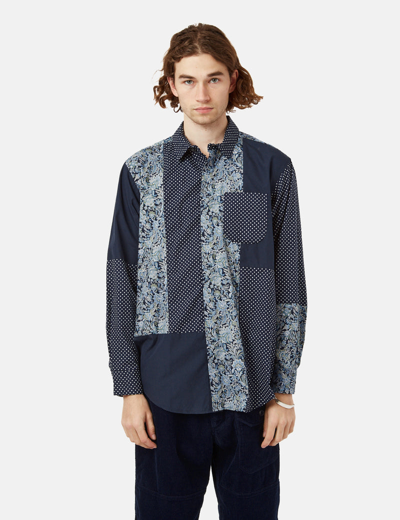 Engineered Garments Short Collar Polka Dot Shirt (Cotton) - Navy Blue