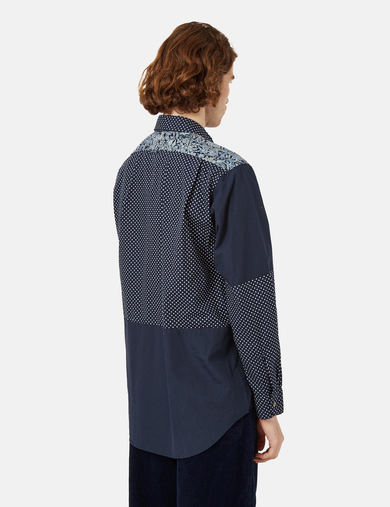 Engineered Garments Short Collar Polka Dot Shirt (Cotton) - Navy Blue