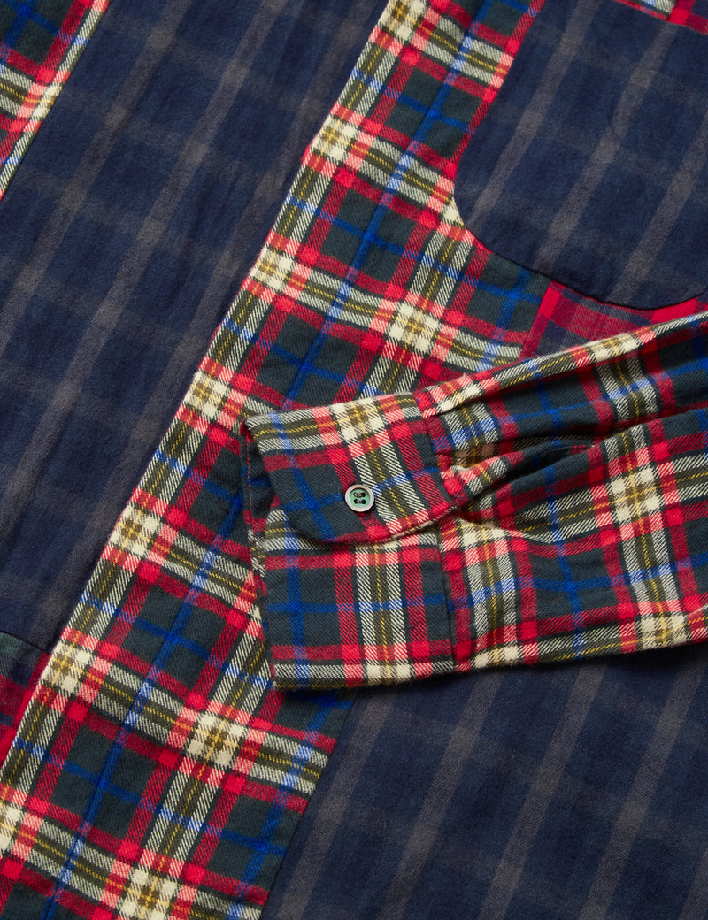 Engineered Garments Short Collar Plaid Shirt (Flannel) - Navy Blue/Grey