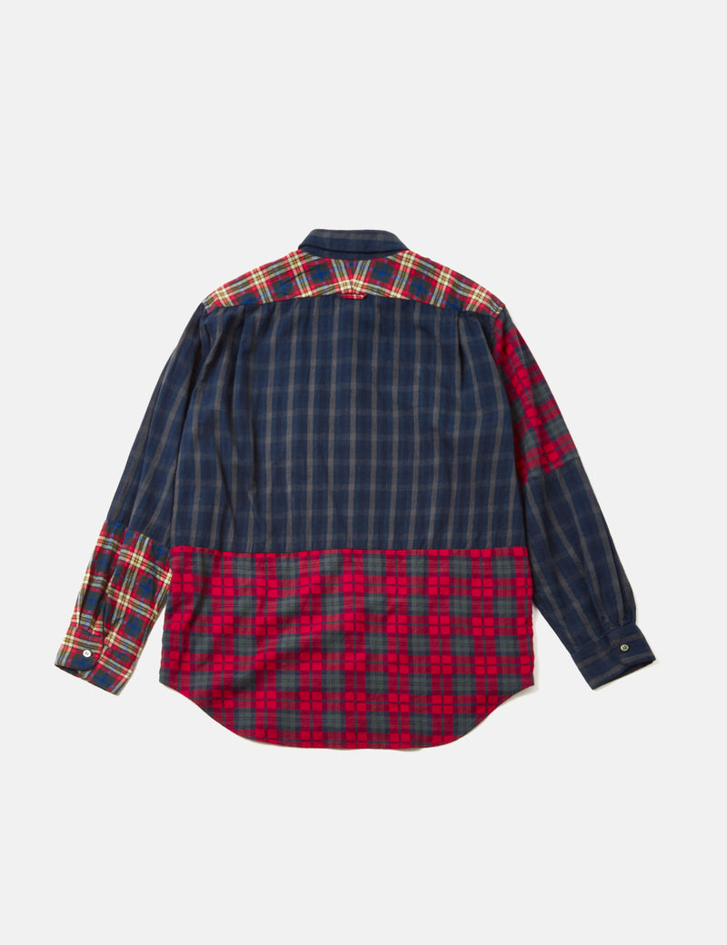 Engineered Garments Short Collar Plaid Shirt (Flannel) - Navy Blue/Grey