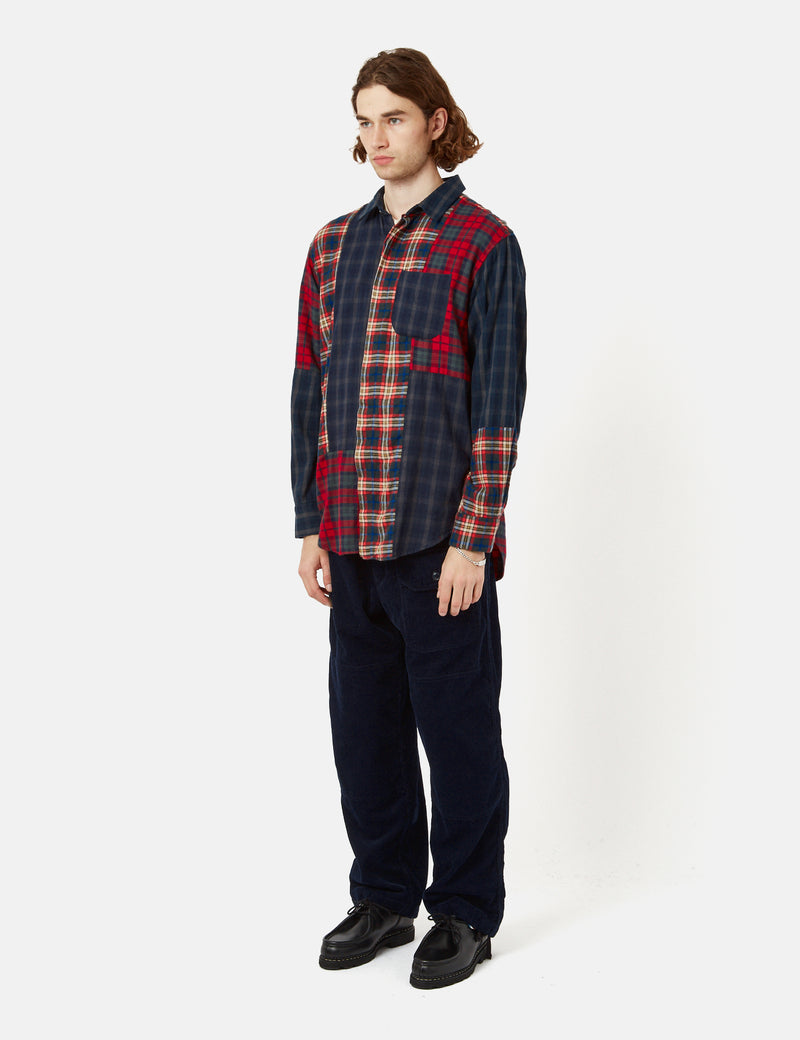 Engineered Garments Short Collar Plaid Shirt (Flannel) - Navy Blue/Grey