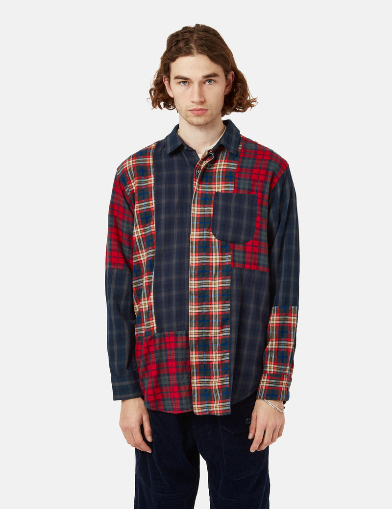 Engineered Garments Short Collar Plaid Shirt (Flannel) - Navy Blue/Grey
