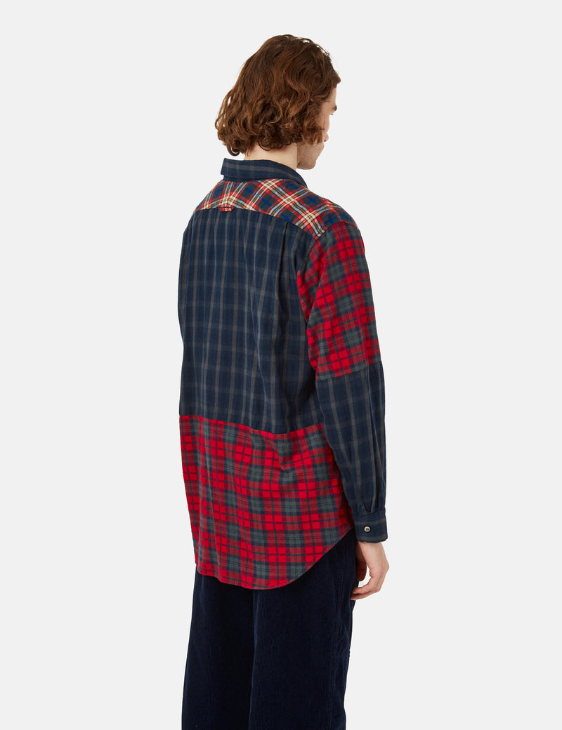 Engineered Garments Short Collar Plaid Shirt (Flannel) - Navy Blue/Grey