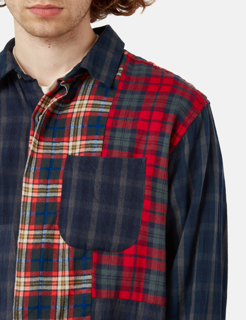 Engineered Garments Short Collar Plaid Shirt (Flannel) - Navy Blue/Grey