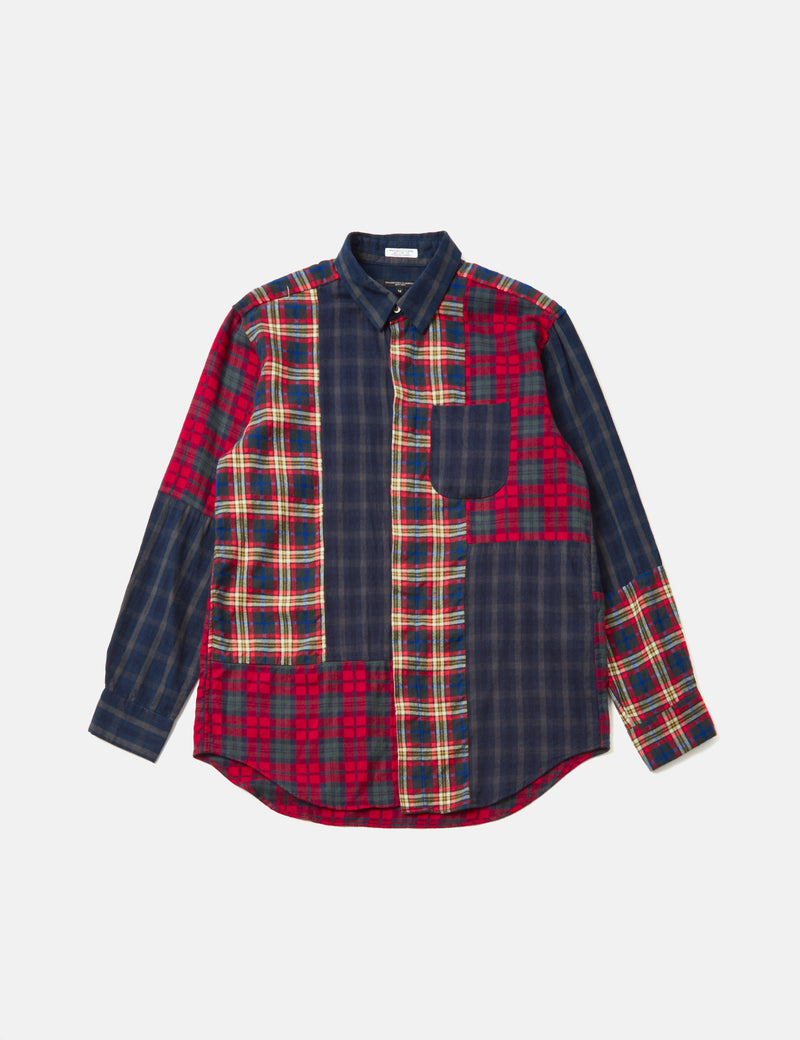 Engineered Garments Short Collar Plaid Shirt (Flannel) - Navy Blue/Grey