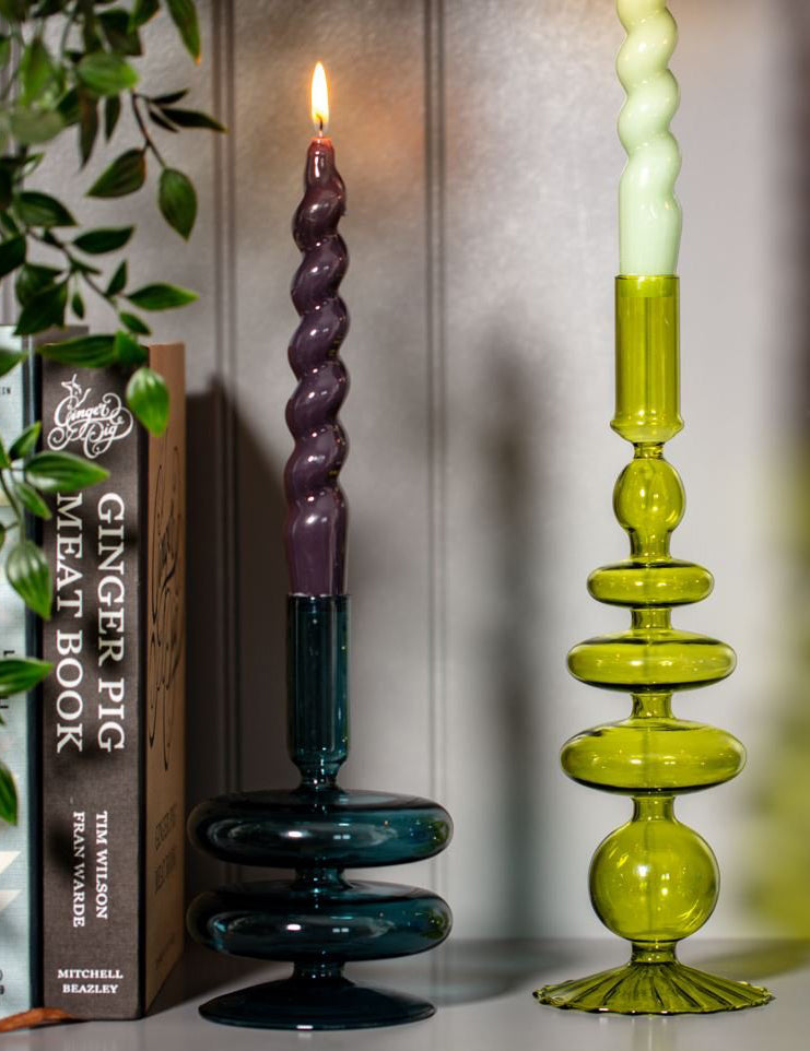 M√¶gen Coloured Glass Taper Candle Holder (15cm) - Ocean Teal