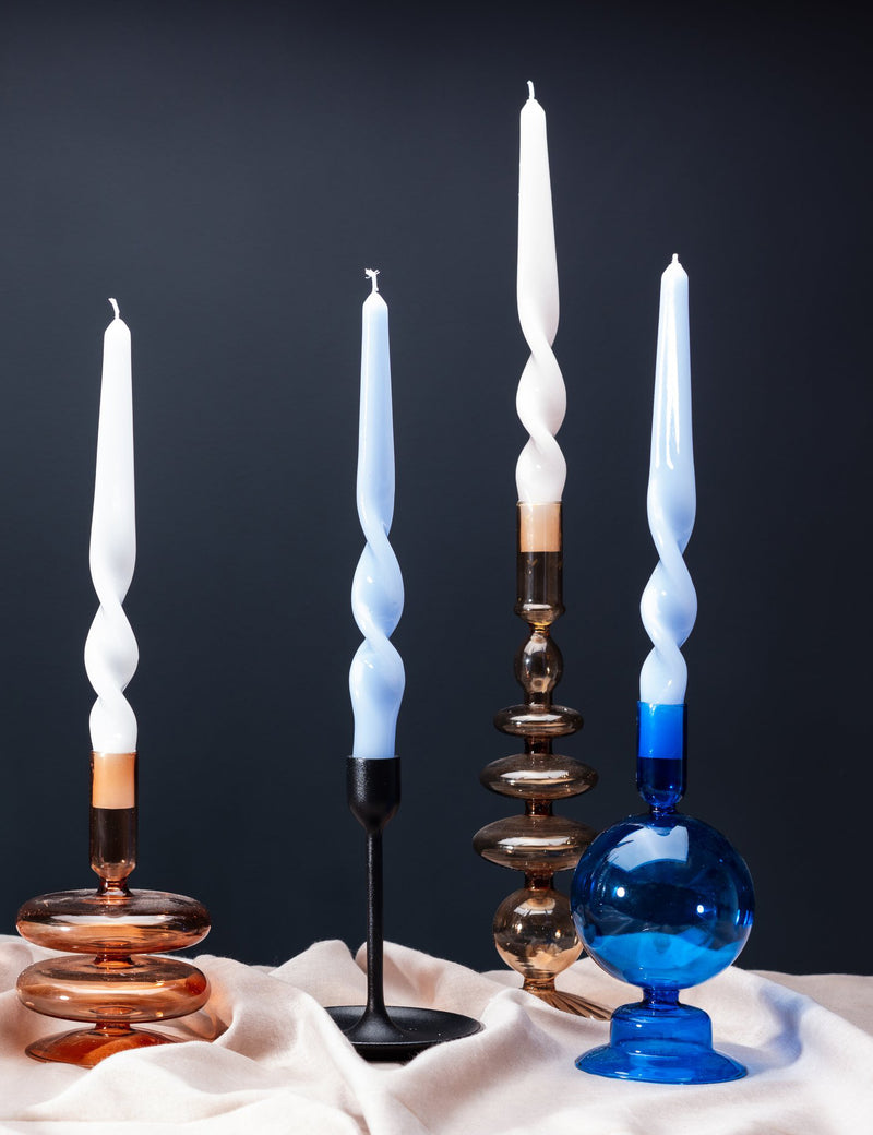 M√¶gen Coloured Glass Taper Candle Holder (28cm) - Champagne