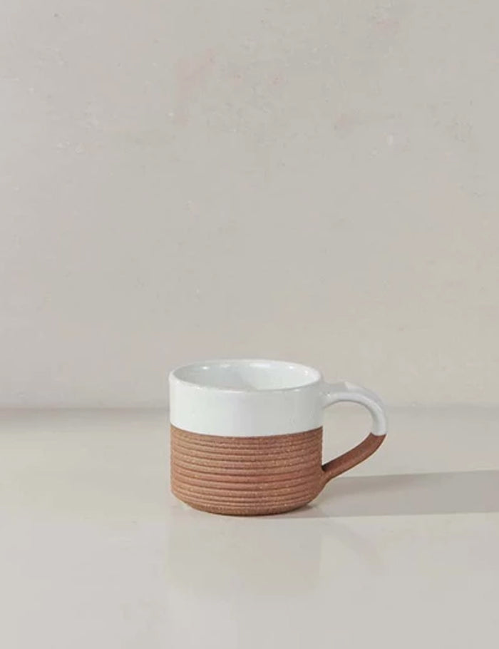Nkuku Mali Ribbed Espresso Mug - White and Terracotta