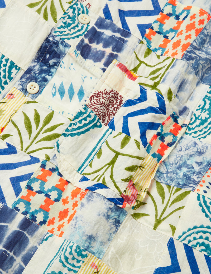 Engineered Garments Camp Shirt (Ethno Patchwork) - White/Blue