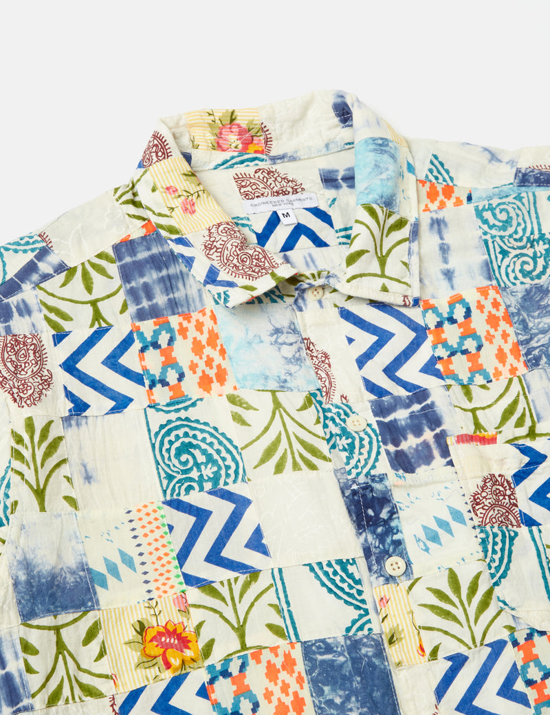 Engineered Garments Camp Shirt (Ethno Patchwork) - White/Blue